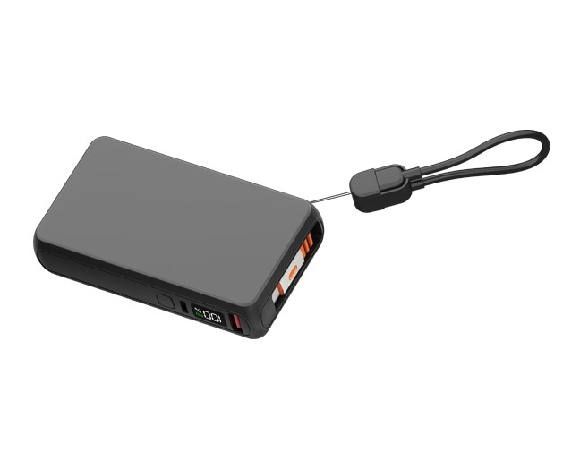 10000mAh Li-Polymer Power Bank with 22.5W Fast Charging & Built-in Cables