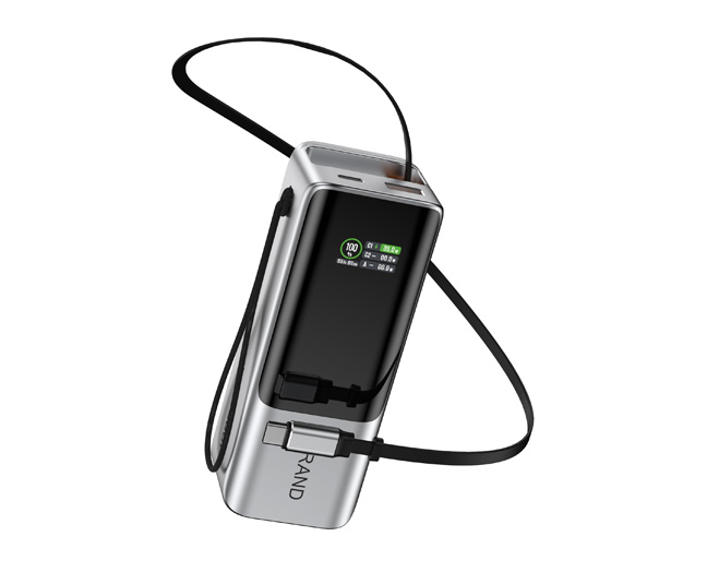 10000mAh PD100W Fast Charging Power Bank with Retractable Cable & TFT Smart Display