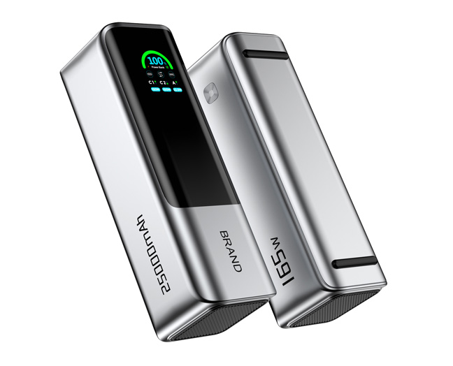 25000mAh PD165W Fast Charging Power Bank with Retractable Cable & TFT Smart Display