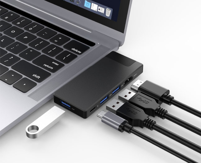 USB-C Portable Travel Dock, 5 in 1 USB C Dongle